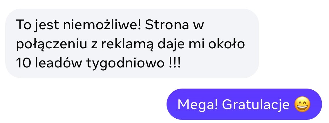 Wiadomość od klienta, że strona internetowa wykonana przez Web do Biznesu generuje około 10 leadów tygodniowo.