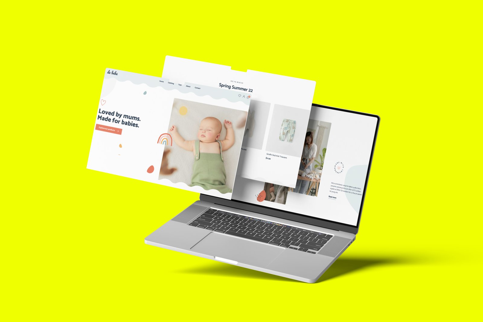 Mockup sklepu internetowego z produktami dla niemowląt – przykład sklepu internetowego w UK zaprojektowanego przez Web do Biznesu.